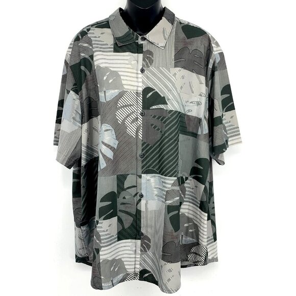 Tommy Bahama Aloha Grey Floral Shirt Size XXL Hawaiian Coast Tropical Leaf EUC - Picture 1 of 9